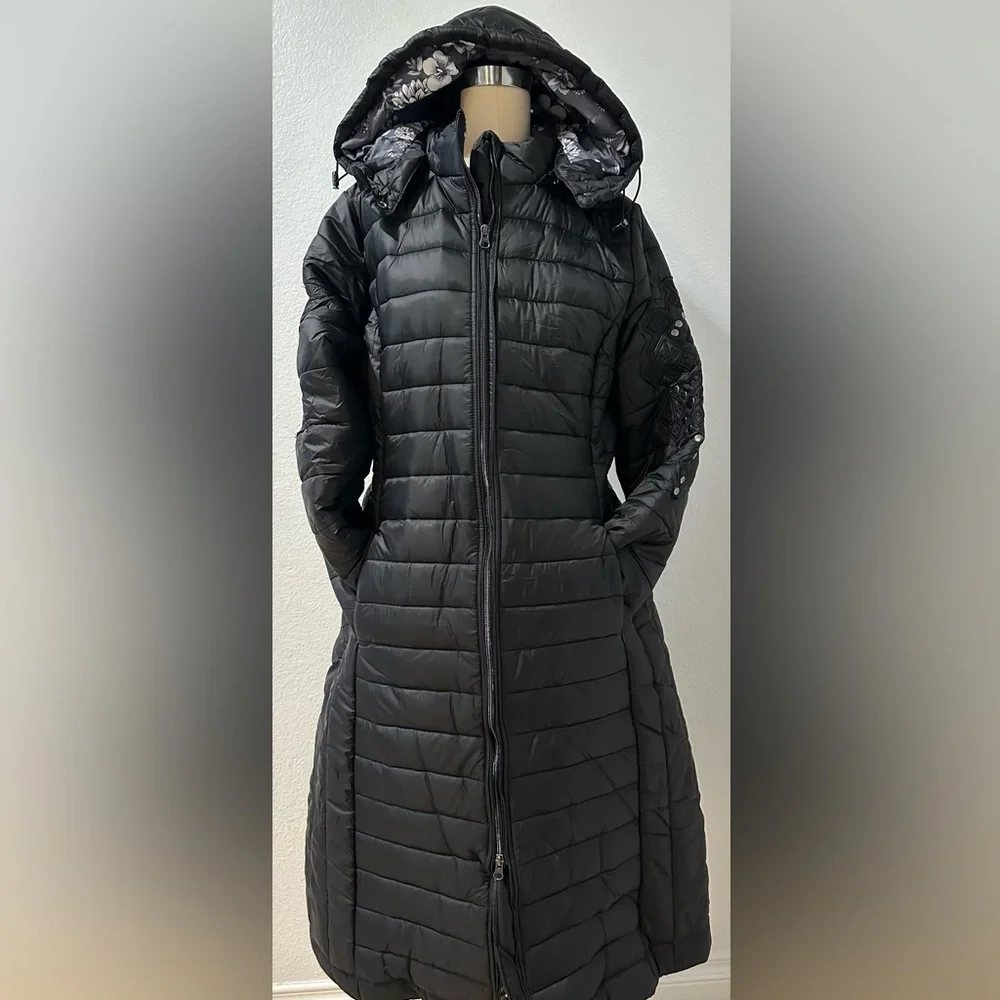 Johnny Was Black Sano Ski Zip Front Hooded Long Puffer Coat - Picture 10 of 10